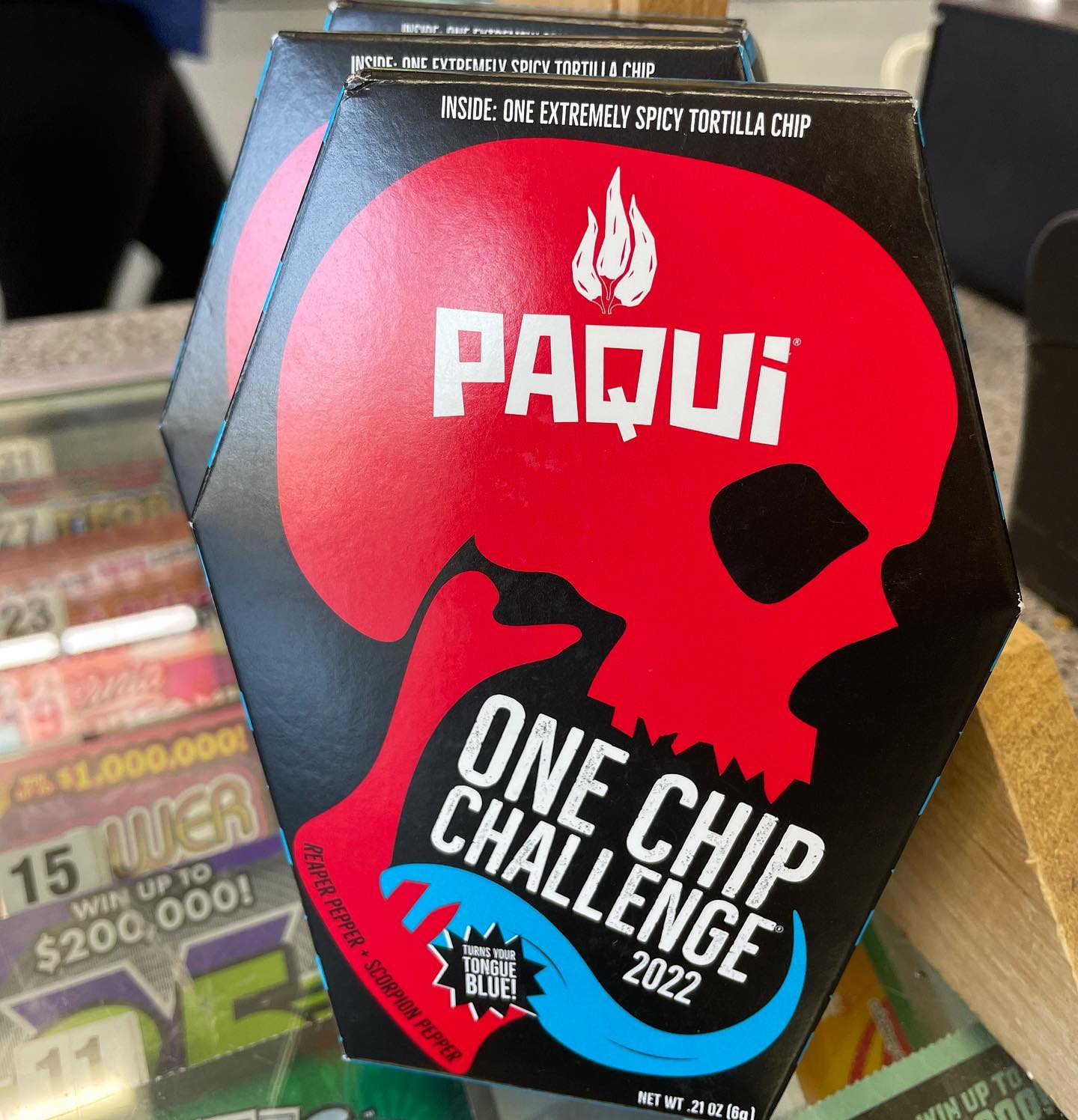 Do you dare? 🔥🔥 Take the Paqui One Chip Challenge while you can - these are already selling out. Currently available at most c-stores and snack stores. #paquionechipchallenge #paqui